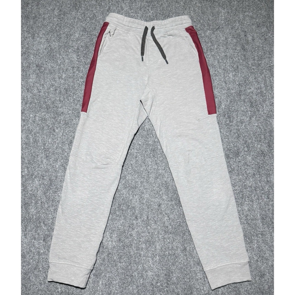 Lululemon Mens Small Fleece Sweatpants Joggers Drawstring Light Gray Red Accents